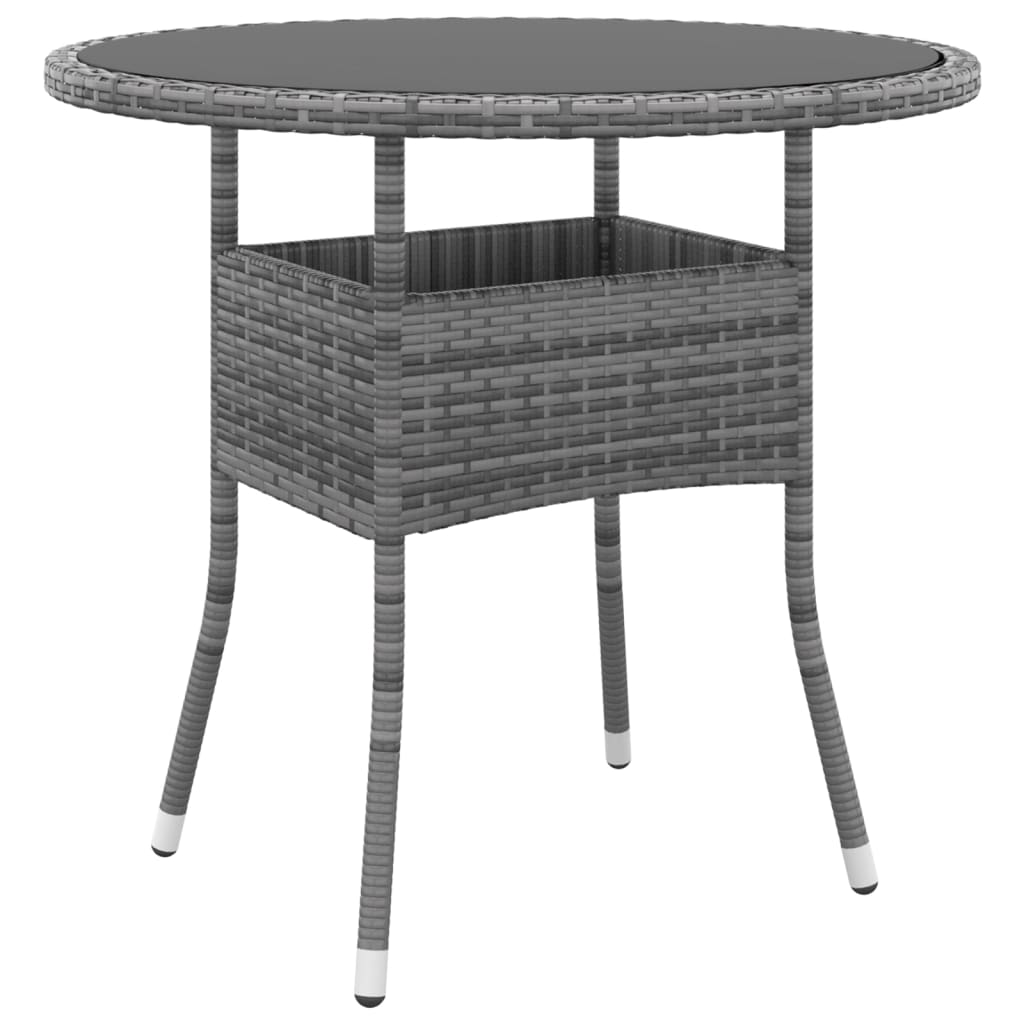 Tuintafel Ø80x75 cm gehard glas en poly rattan grijs