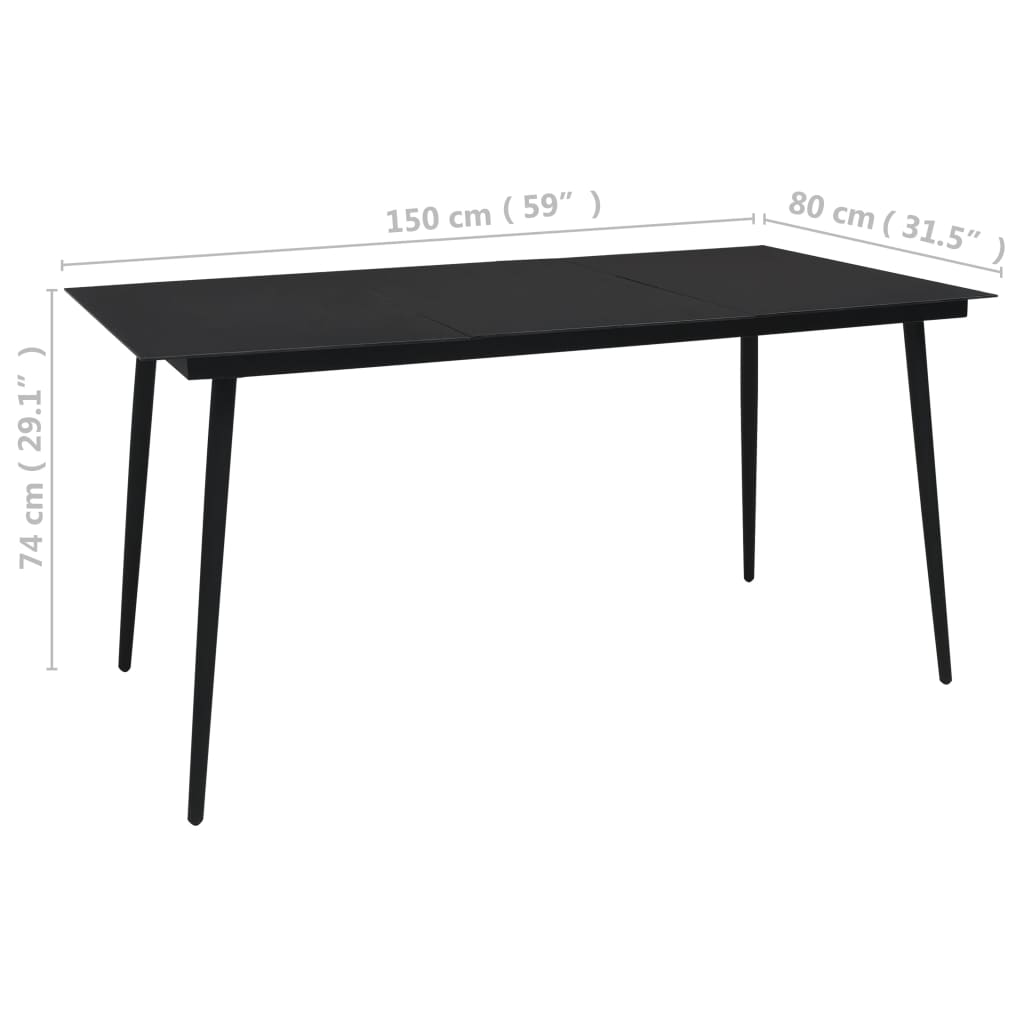 Tuintafel 150x80x74 cm staal en glas zwart