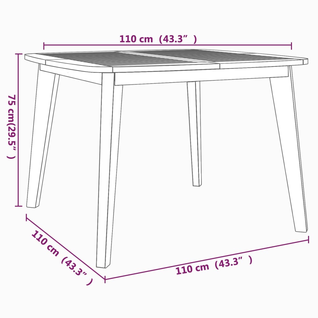 Tuintafel 110x110x75 cm massief acaciahout