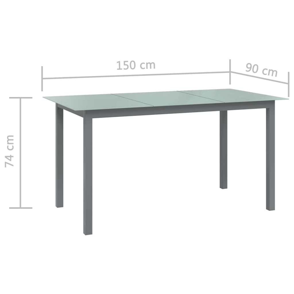 Tuintafel 150x90x74 cm aluminium en glas lichtgrijs