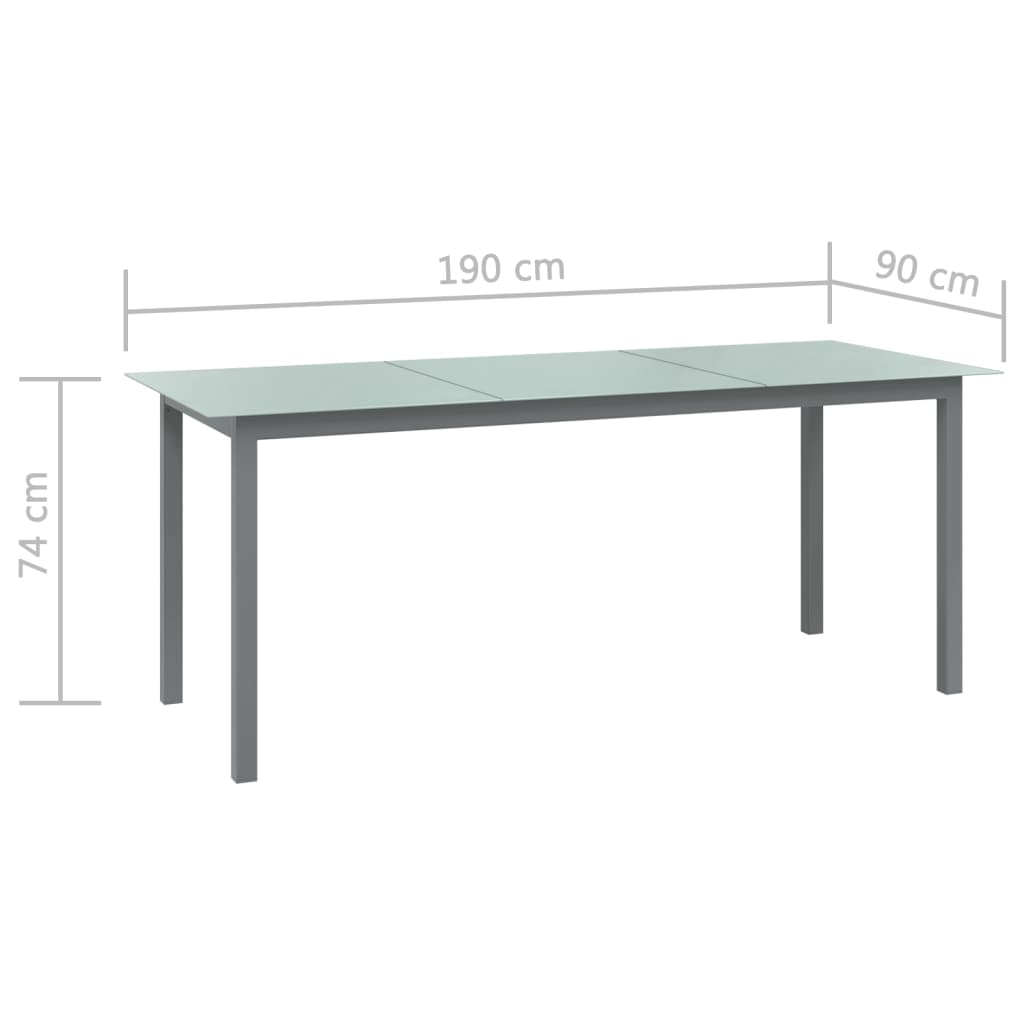 Tuintafel 190x90x74 cm aluminium en glas lichtgrijs