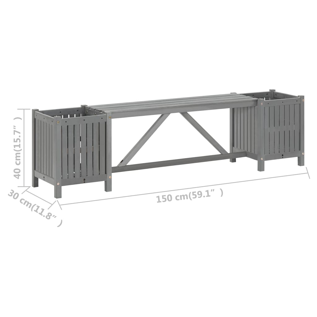 Tuinbank met 2 plantenbakken 150 cm massief acaciahout grijs