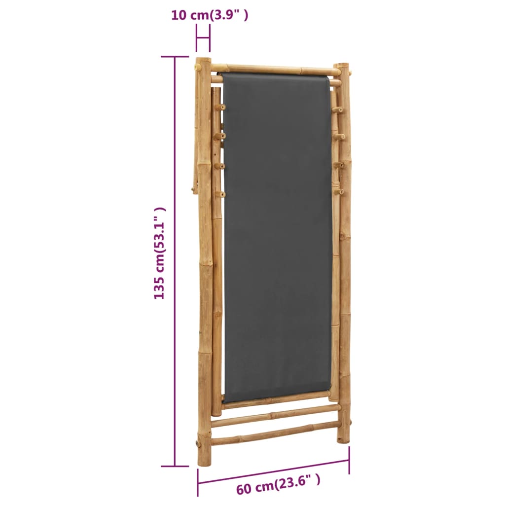 Ligstoel bamboe en canvas donkergrijs