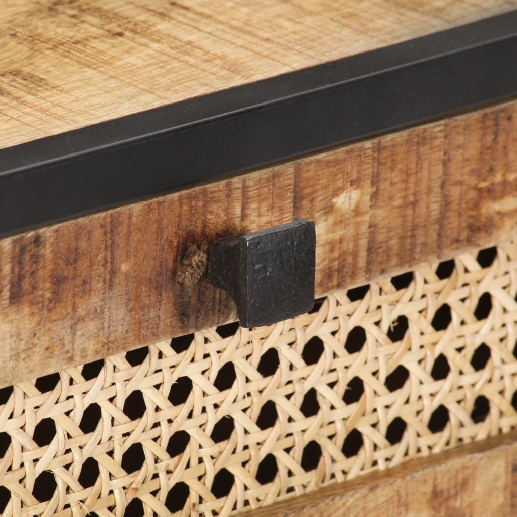 Wandtafel 100x35x75 cm ruw mangohout en natuurlijk riet