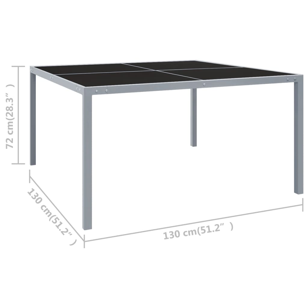 Tuintafel 130x130x72 cm staal en glas grijs