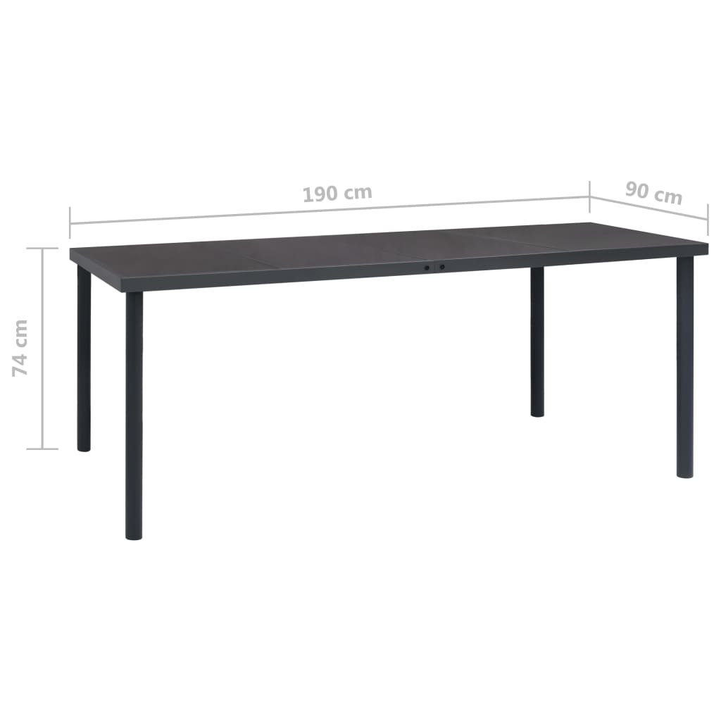 Tuintafel 190x90x74 cm staal antracietkleurig