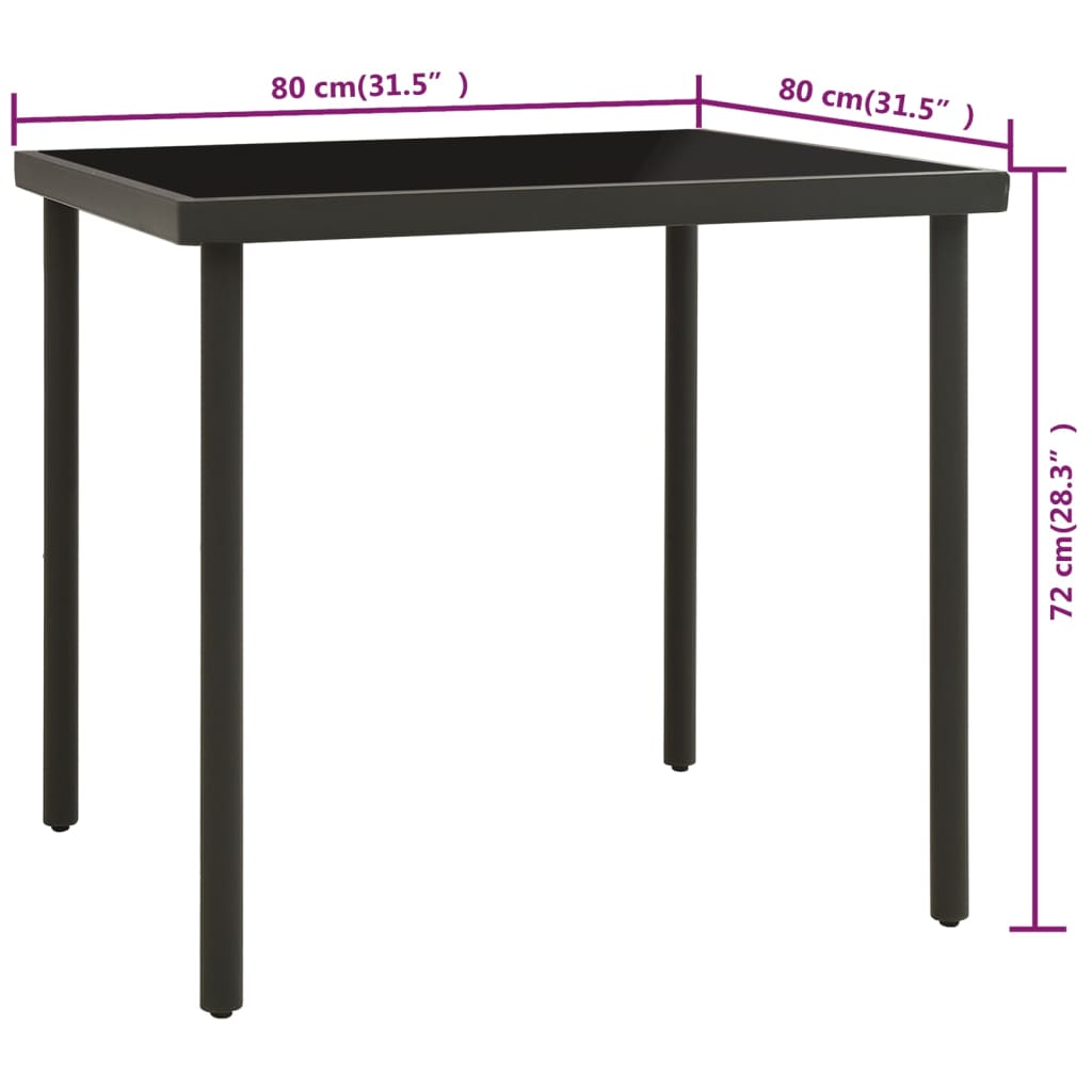 Tuintafel 80x80x72 cm glas en staal antracietkleurig