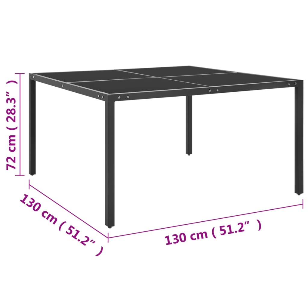 Tuintafel 130x130x72 cm staal en glas antracietkleurig