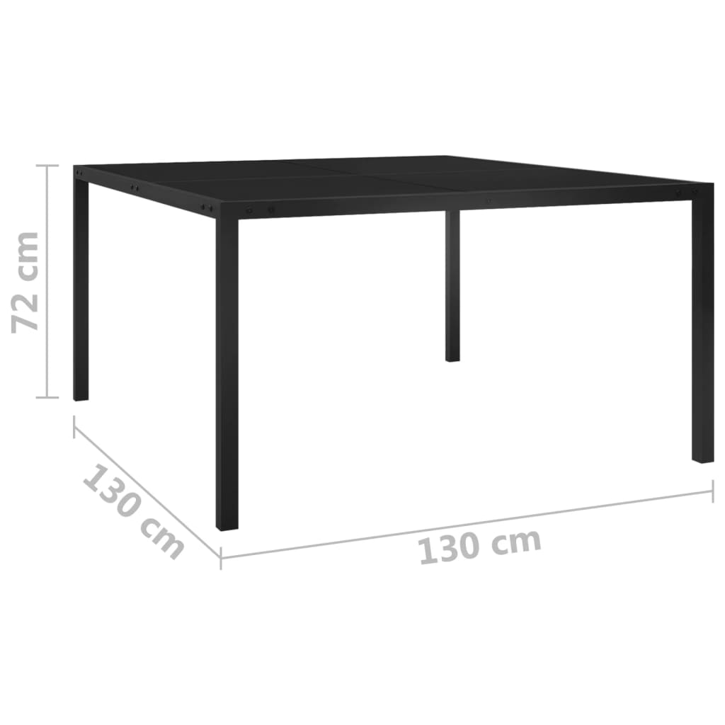 Tuintafel 130x130x72 cm staal en glas zwart