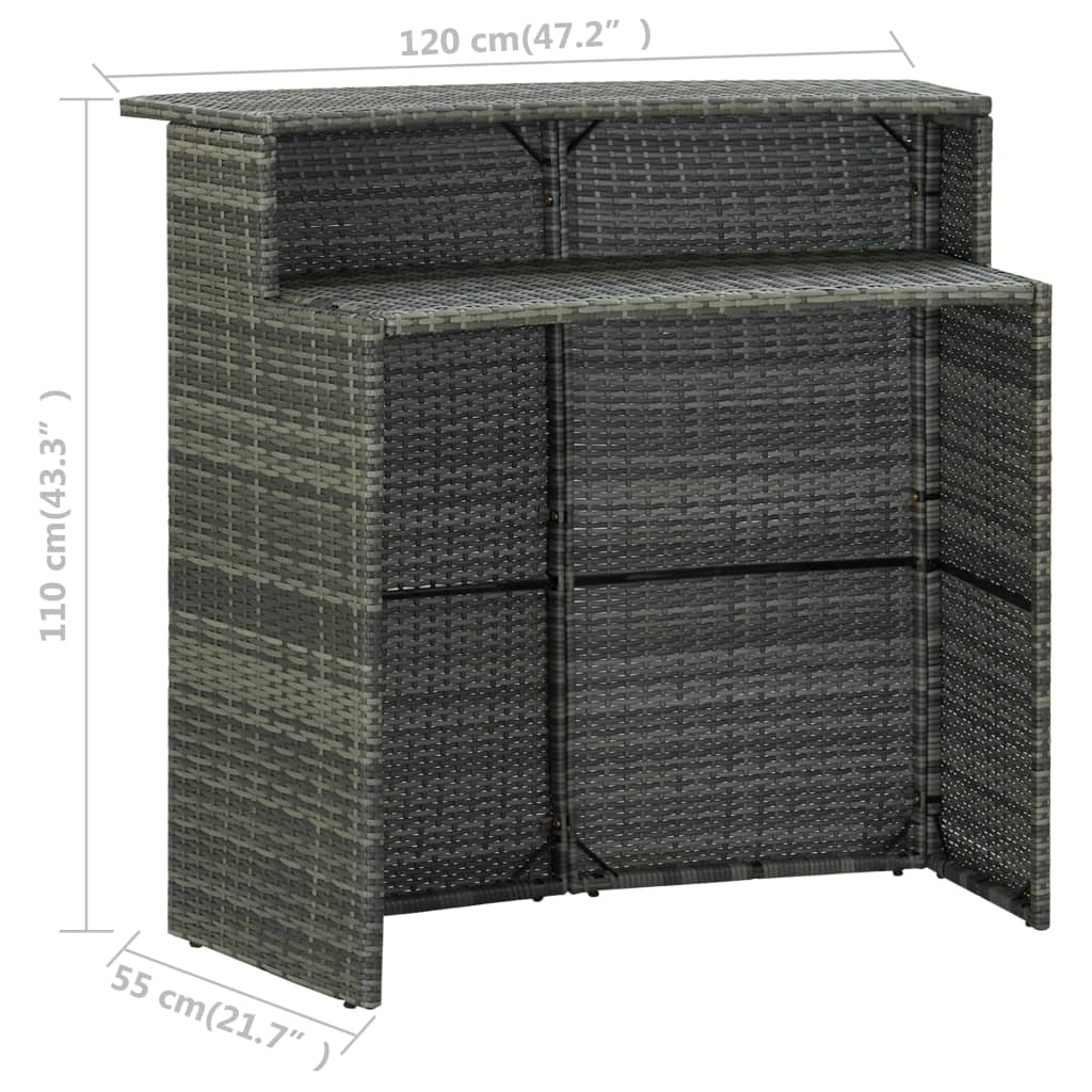 Tuinbartafel 120x55x110 cm poly rattan grijs