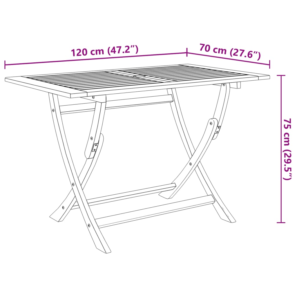 Tuintafel inklapbaar 120x70x75 cm massief acaciahout