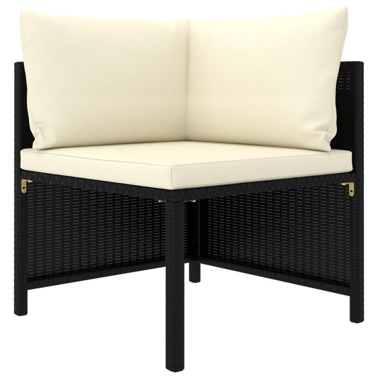 4-delige Loungeset met kussens poly rattan zwart