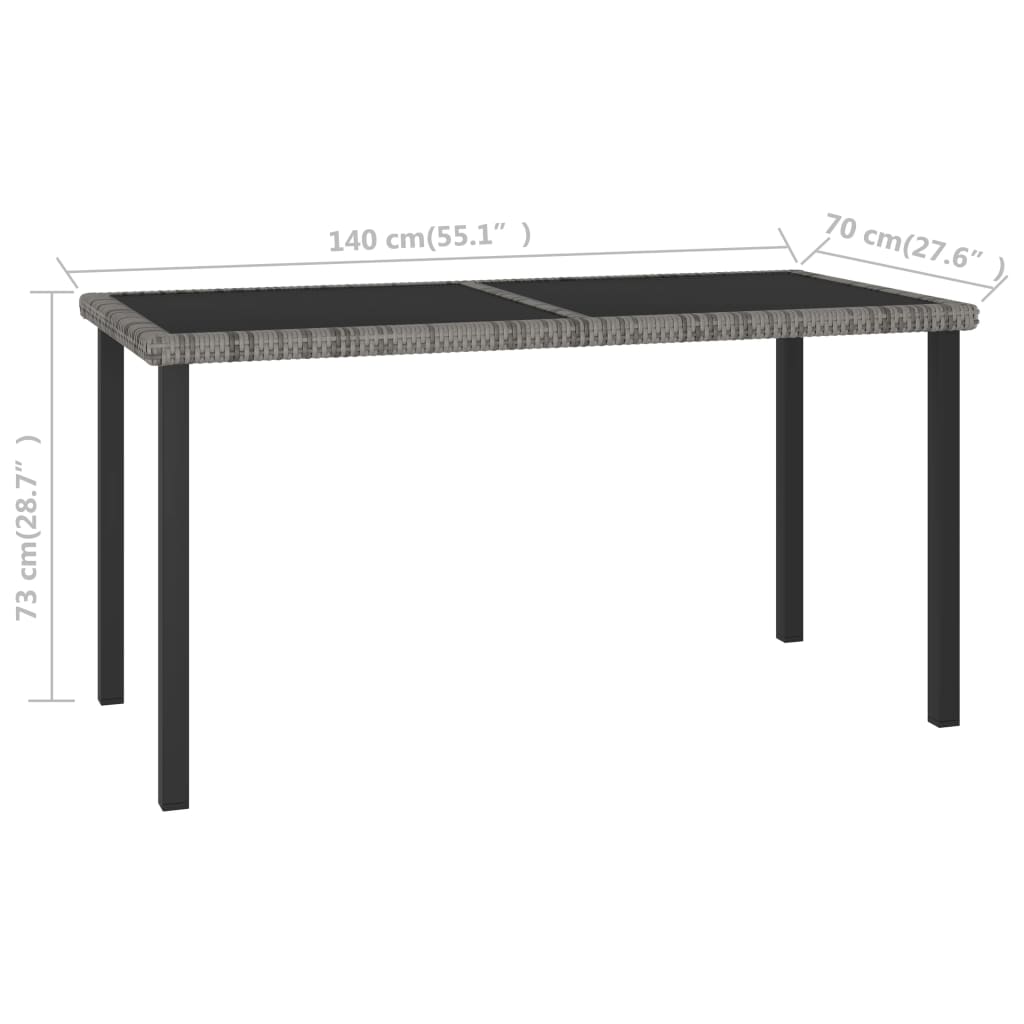 Tuintafel 140x70x73 cm poly rattan grijs