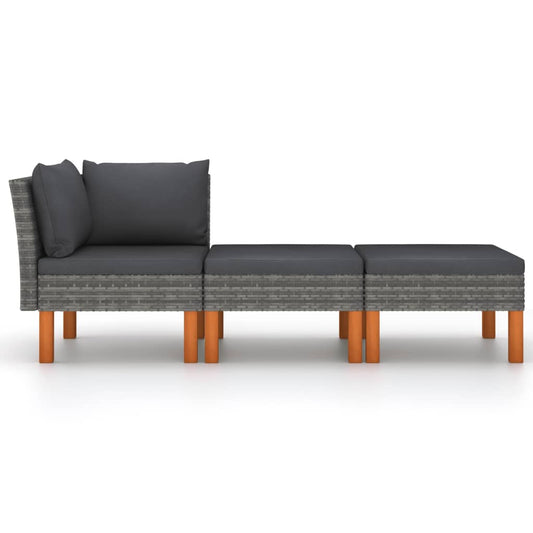 3-delige Loungeset poly rattan en massief eucalyptushout