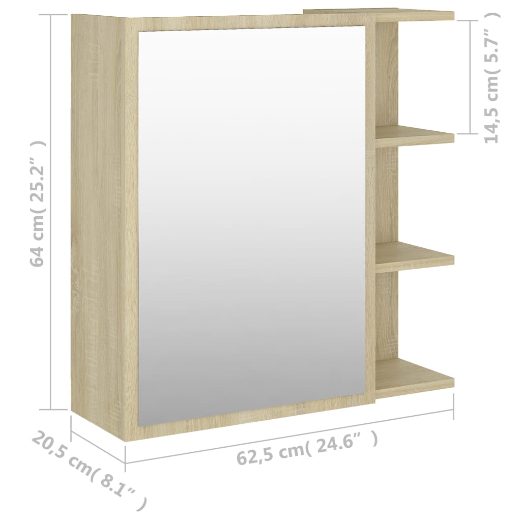 Badkamerspiegelkast 62,5x20,5x64 cm bewerkt hout sonoma eiken