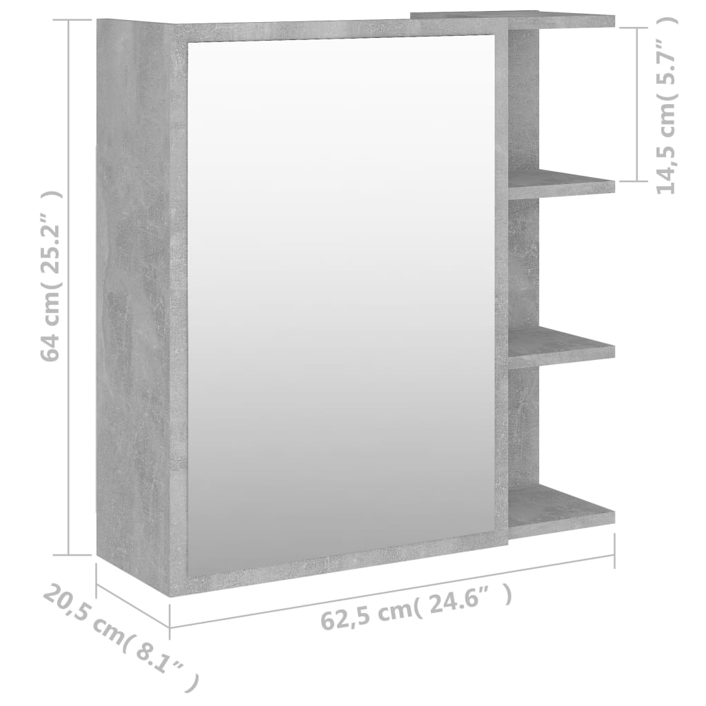 Badkamerspiegelkast 62,5x20,5x64 cm bewerkt hout betongrijs