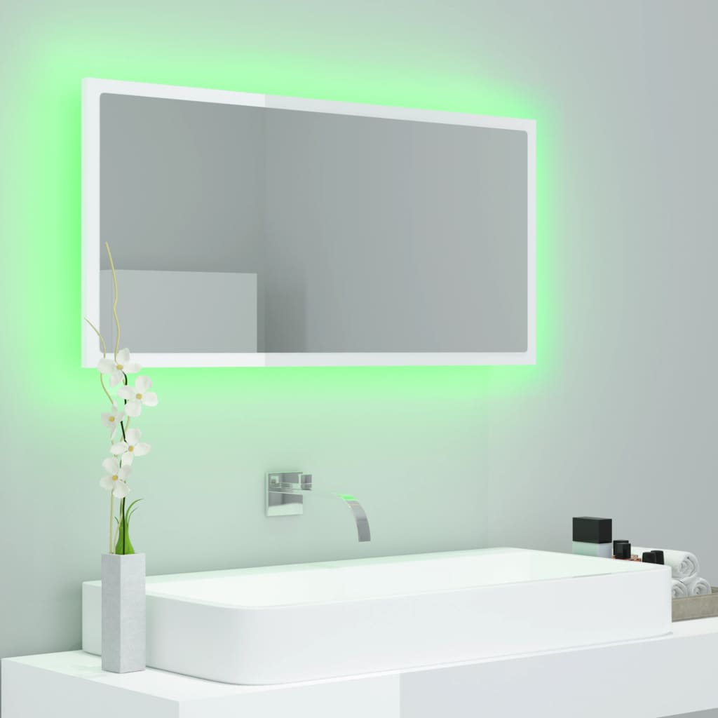 Badkamerspiegel LED 90x8,5x37 cm acryl hoogglans wit