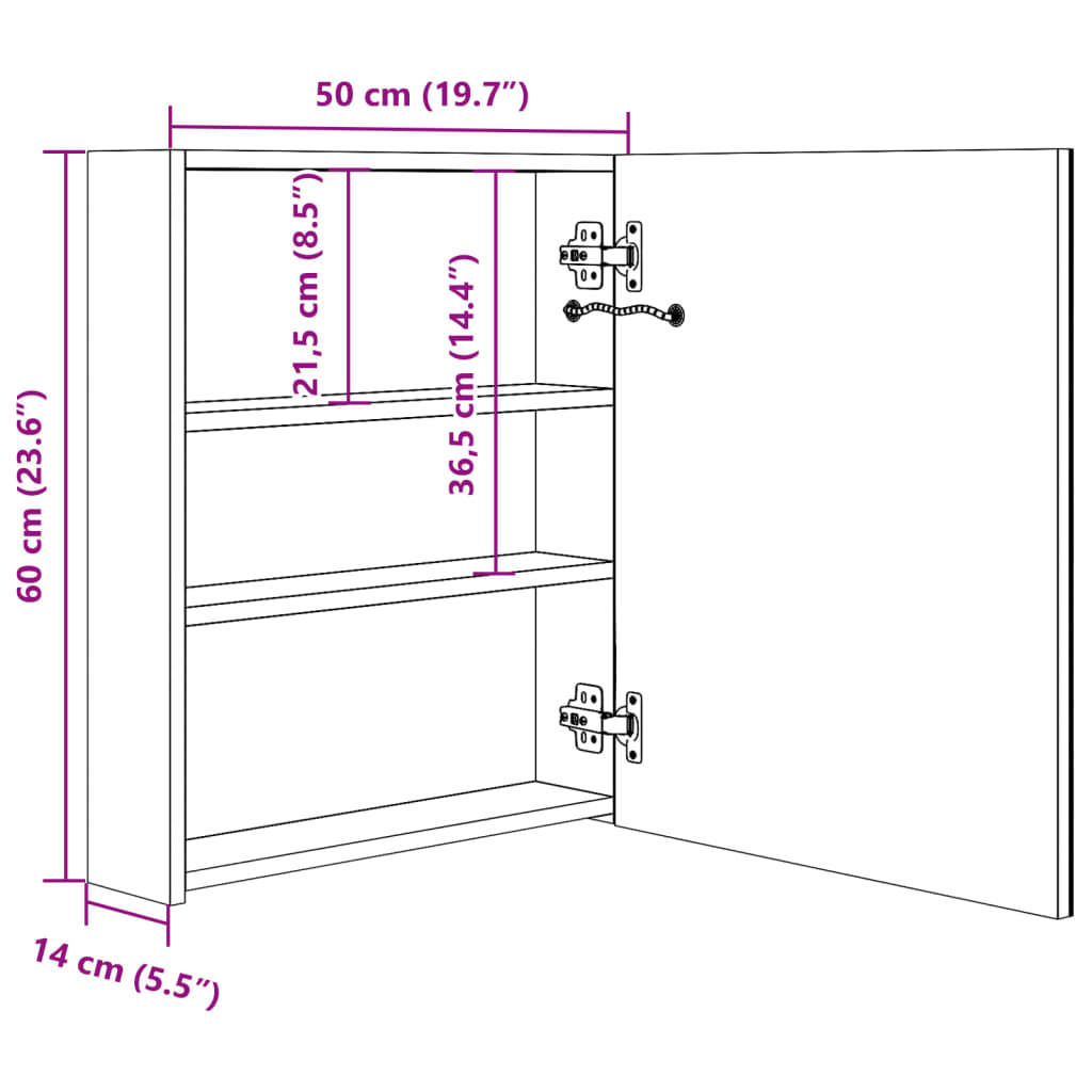 Badkamerkast met spiegel en LED 50x14x60 cm zwart