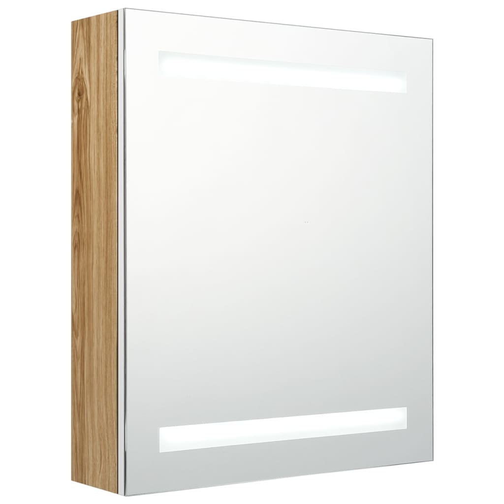 Badkamerkast met spiegel en LED 50x14x60 cm wit eikenkleurig