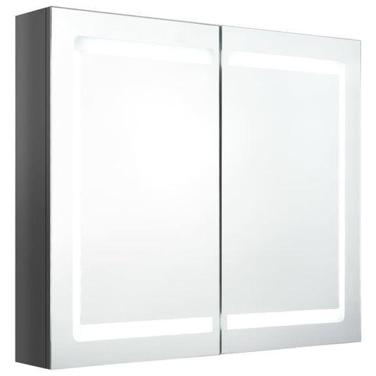 Badkamerkast met spiegel en LED 80x12x68 cm glanzend grijs