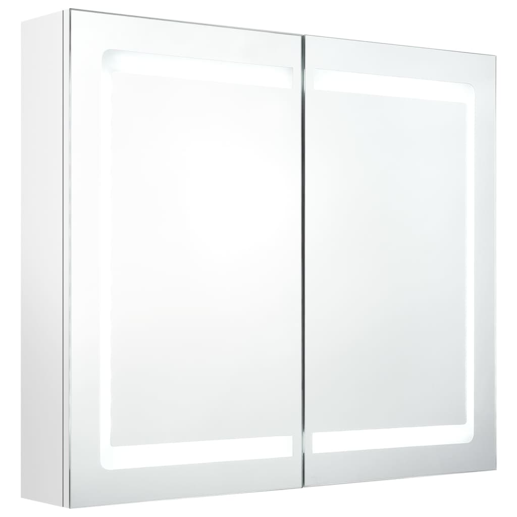 Badkamerkast met spiegel en LED 80x12x68 cm glanzend wit