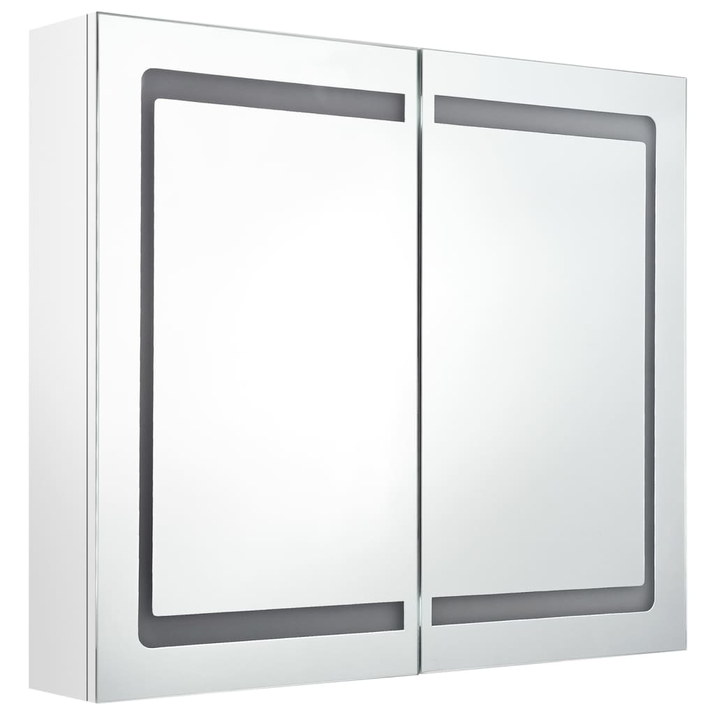 Badkamerkast met spiegel en LED 80x12x68 cm glanzend wit