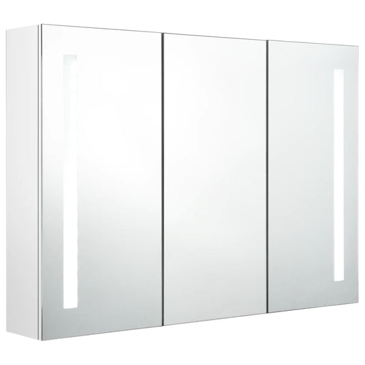 Badkamerkast met spiegel en LED 89x14x62 cm glanzend wit