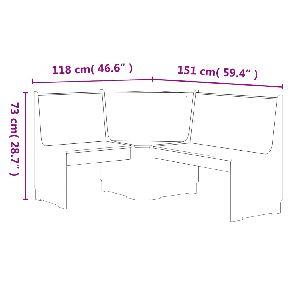 Hoekbank REINE 151 cm massief grenenhout honingbruin en wit