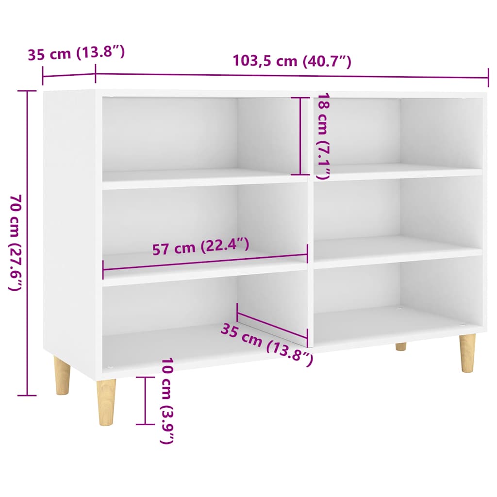 Dressoir 103,5x35x70 cm bewerkt hout wit