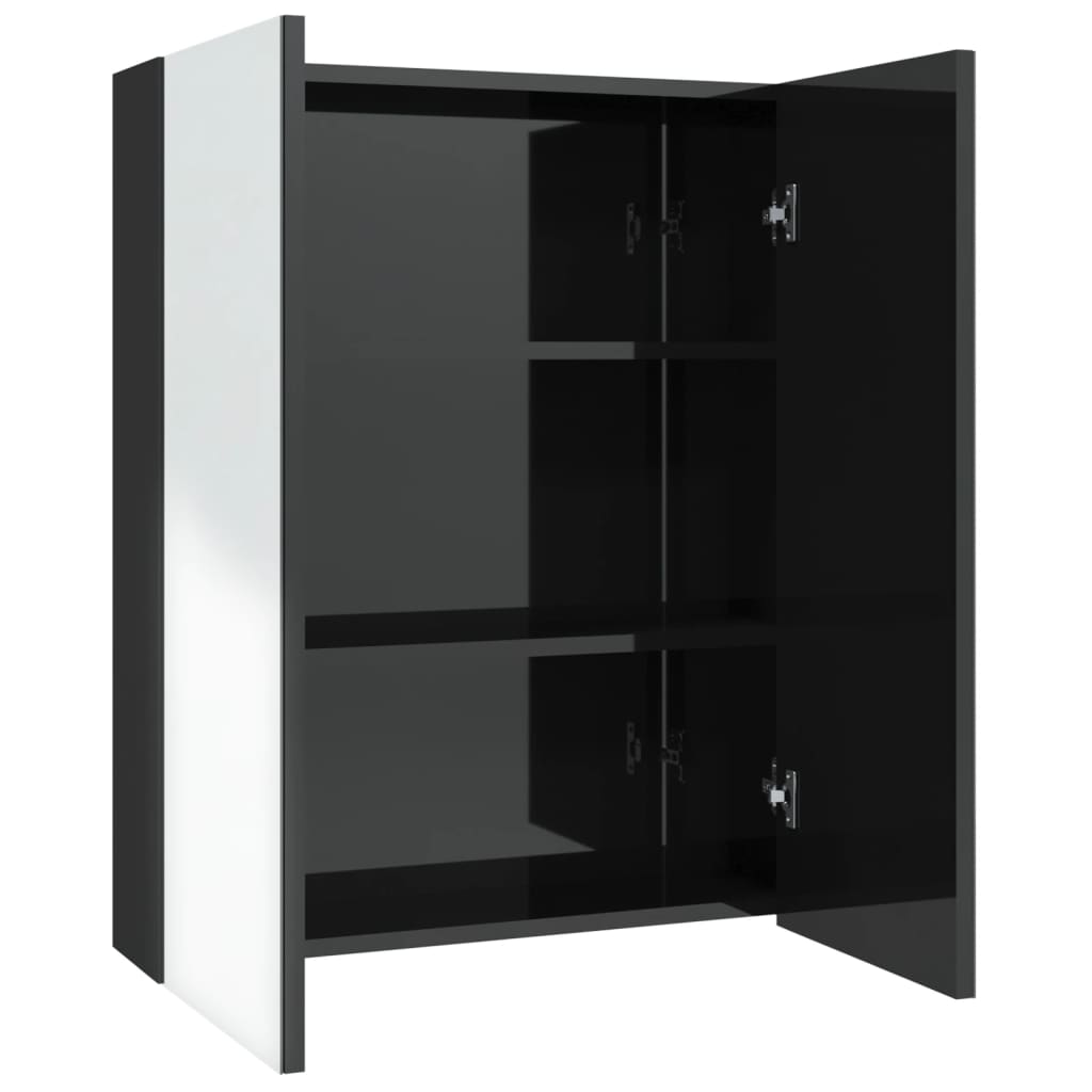 Badkamerkast met spiegel 60x15x75 cm MDF glanzend zwart