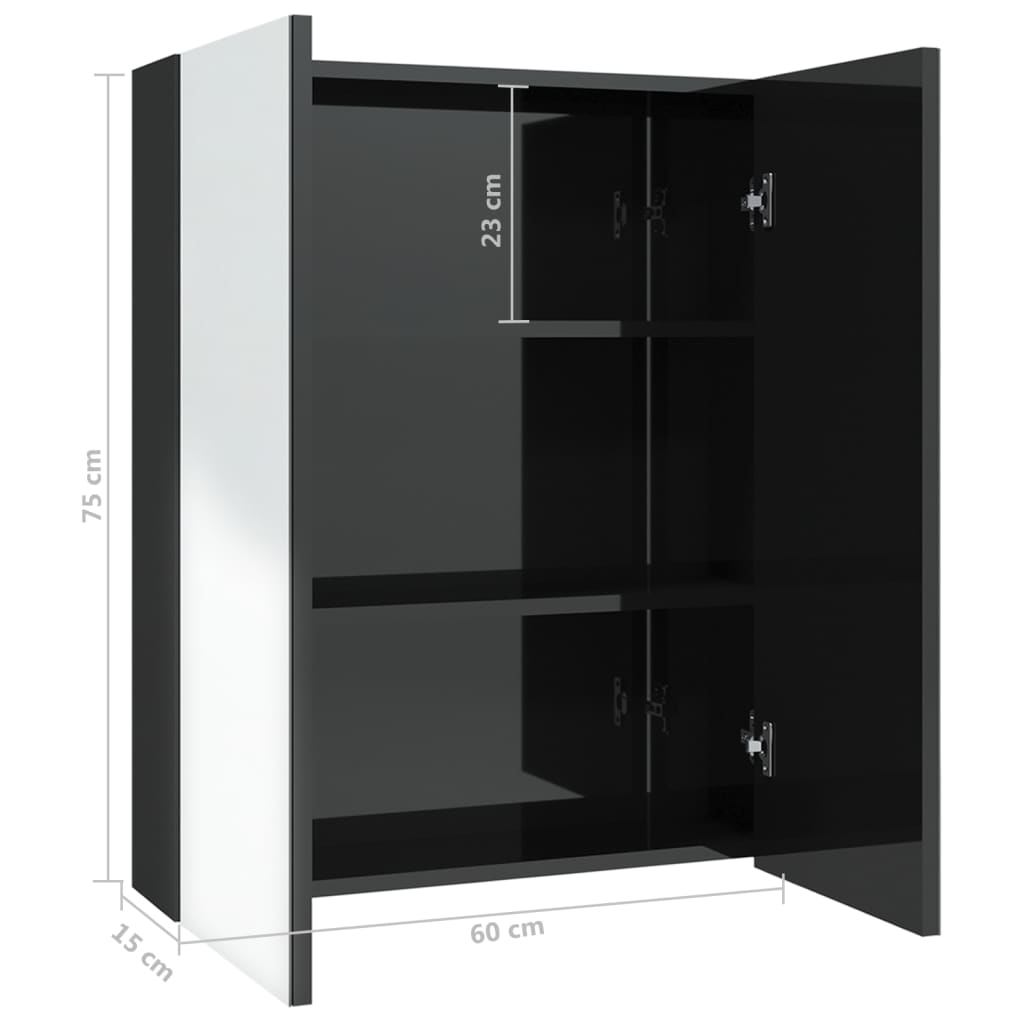 Badkamerkast met spiegel 60x15x75 cm MDF glanzend zwart