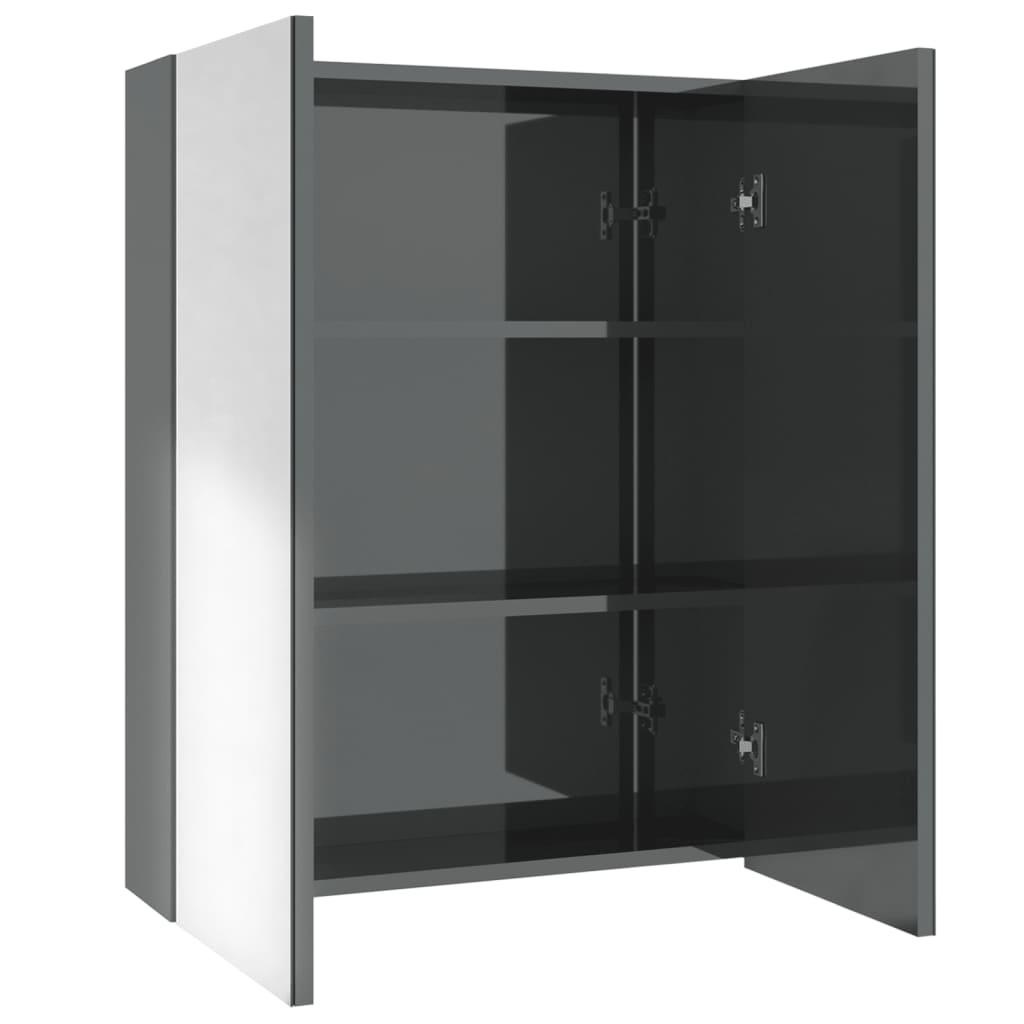 Badkamerkast met spiegel 60x15x75 cm MDF glanzend grijs