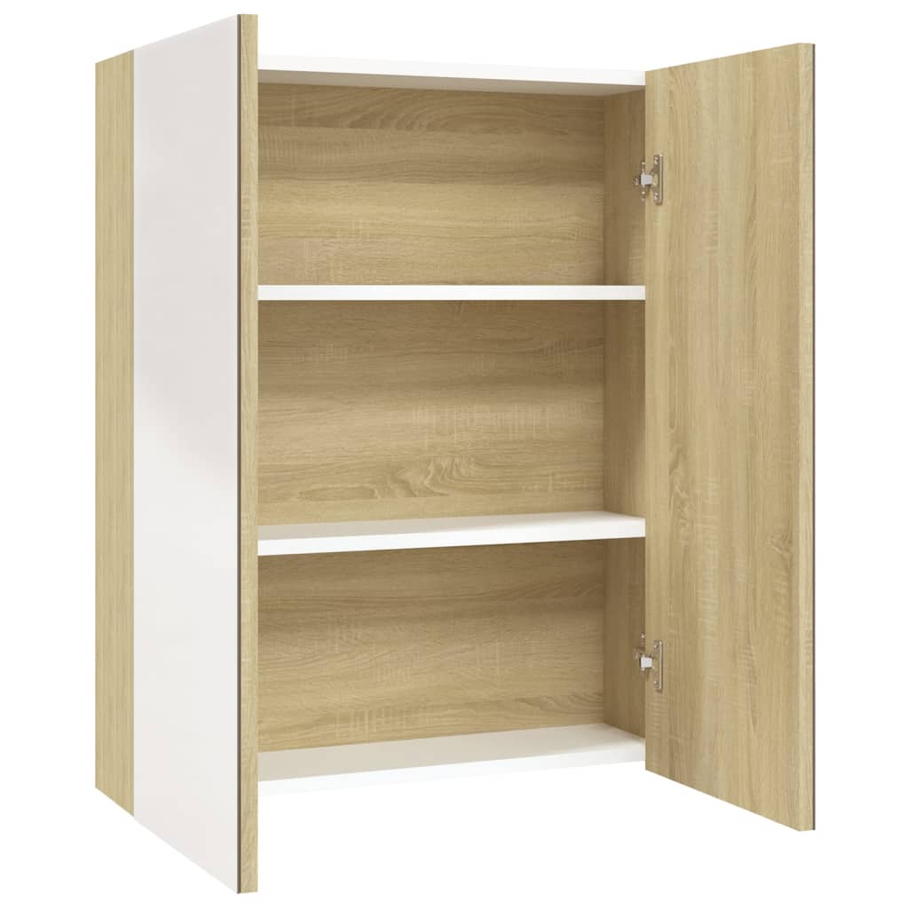 Badkamerkast met spiegel 60x15x75 cm MDF wit en eikenkleurig