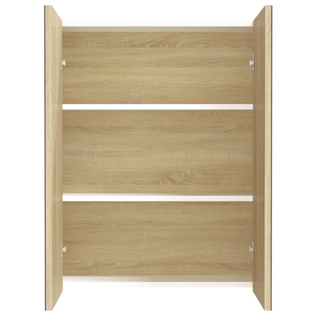 Badkamerkast met spiegel 60x15x75 cm MDF wit en eikenkleurig