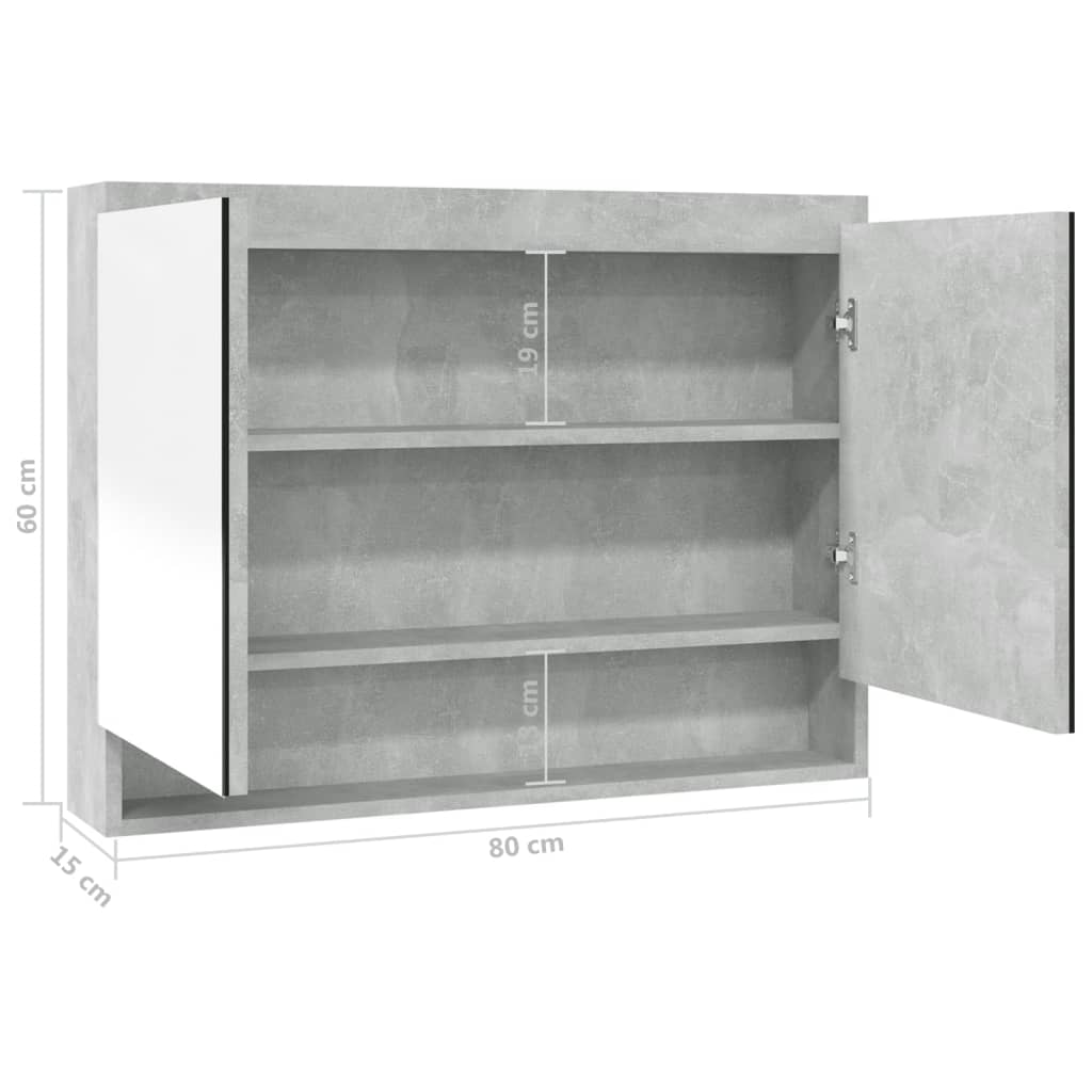 Badkamerkast met spiegel 80x15x60 cm MDF betongrijs