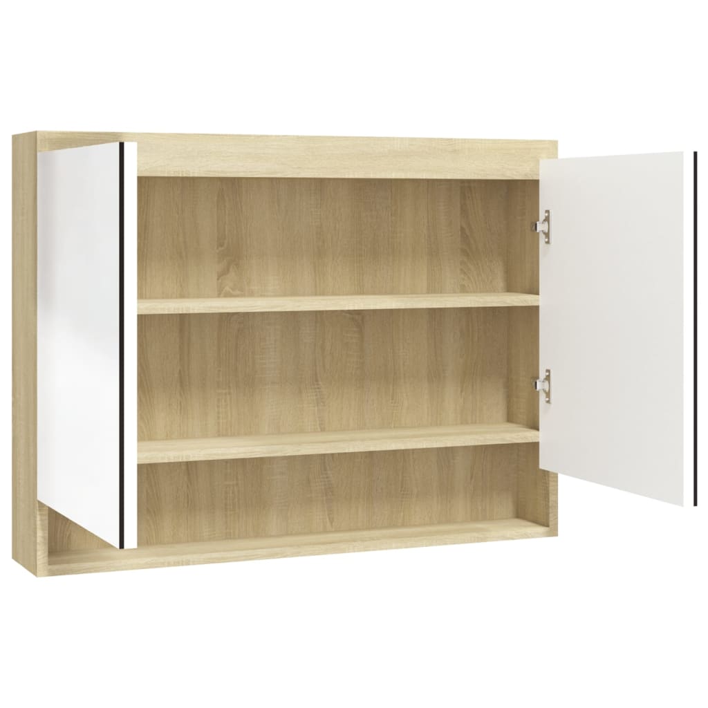 Badkamerkast met spiegel 80x15x60 cm MDF wit en eikenkleurig