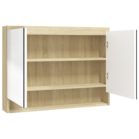 Badkamerkast met spiegel 80x15x60 cm MDF wit en eikenkleurig