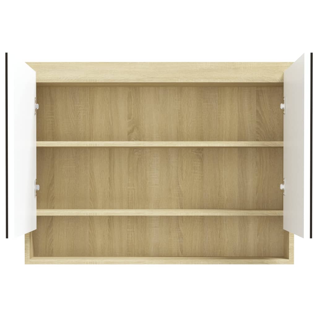 Badkamerkast met spiegel 80x15x60 cm MDF wit en eikenkleurig