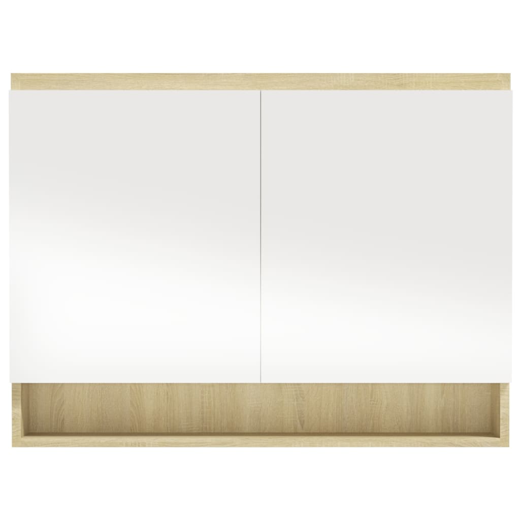 Badkamerkast met spiegel 80x15x60 cm MDF wit en eikenkleurig