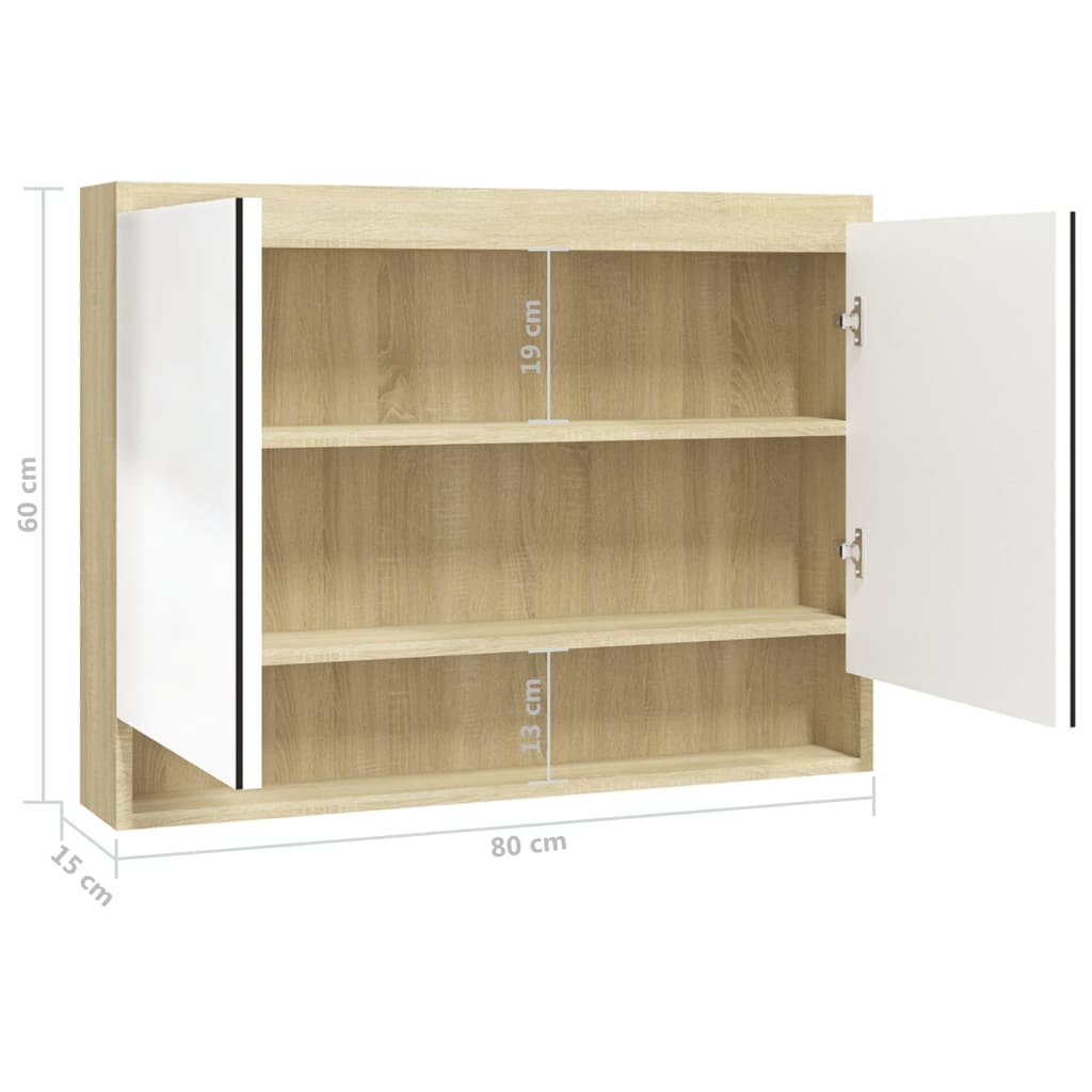 Badkamerkast met spiegel 80x15x60 cm MDF wit en eikenkleurig