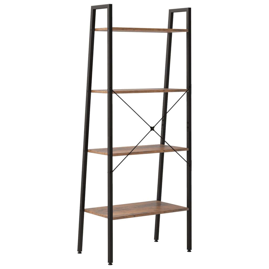 Ladderrek met 4 schappen 56x35x140 cm donkerbruin en zwart