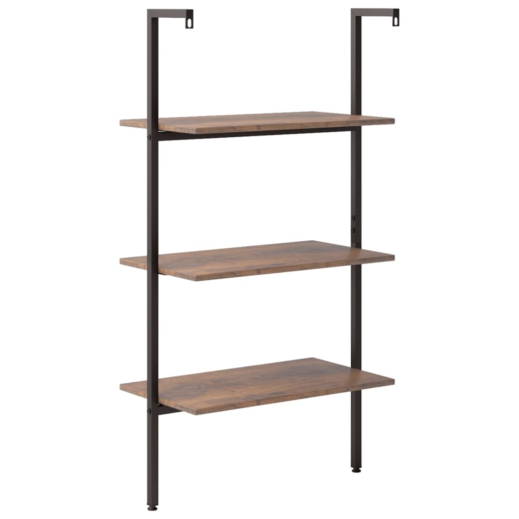 Ladderrek met 3 schappen 64x35x120,5 cm donkerbruin en zwart