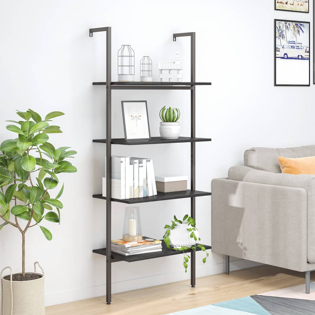 Ladderrek met 4 schappen 64x35x152,5 cm zwart