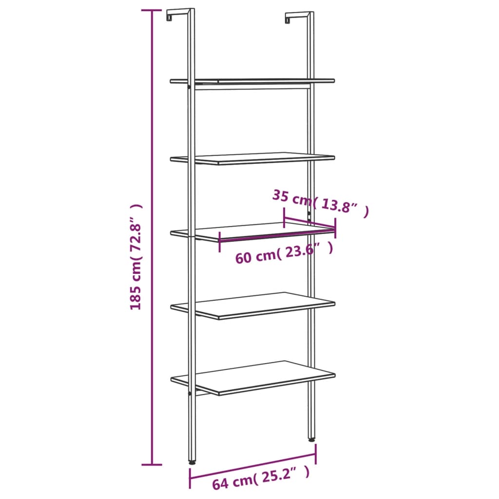 Ladderrek met 5 schappen 64x35x185 cm lichtbruin en zwart