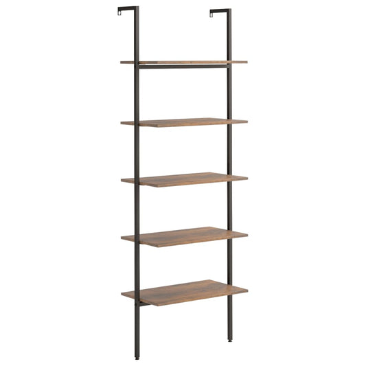 Ladderrek met 5 schappen 64x35x185 cm donkerbruin en zwart