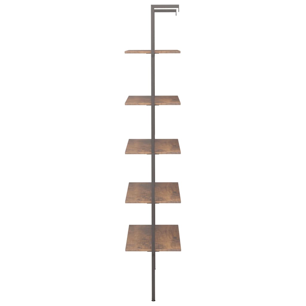 Ladderrek met 5 schappen 64x35x185 cm donkerbruin en zwart