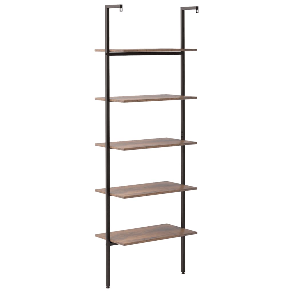 Ladderrek met 5 schappen 64x35x185 cm donkerbruin en zwart