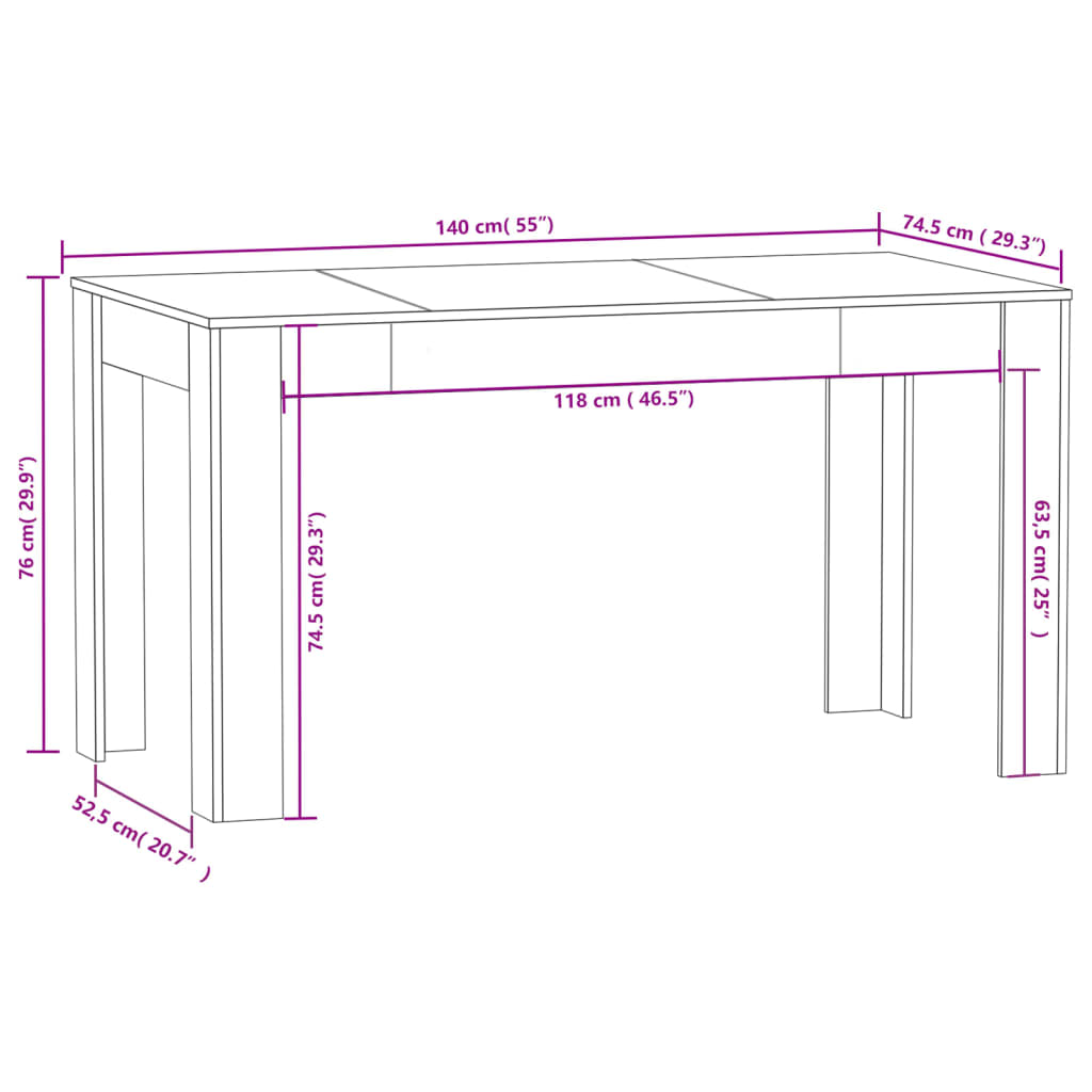 Eettafel 140x74,5x76 cm bewerkt hout wit