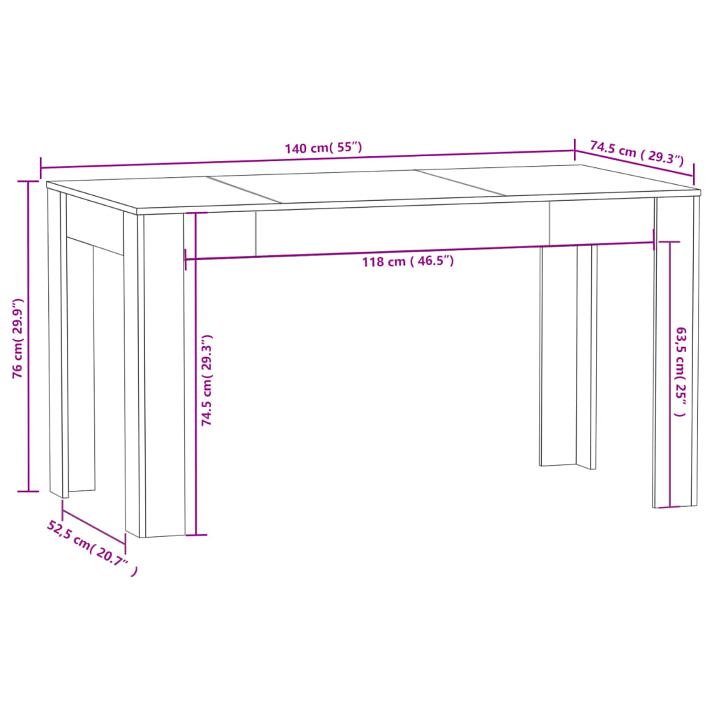 Eettafel 140x74,5x76 cm spaanplaat zwart