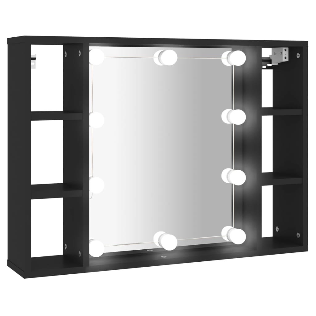 Spiegelkast met LED-verlichting 76x15x55 cm zwart